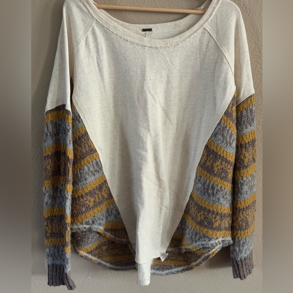 Free People Cream Sweater with Gray and Brown Accents